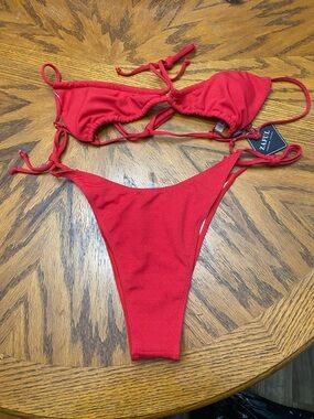 Zaful Red Triangle Bikini Top with Tie Sides